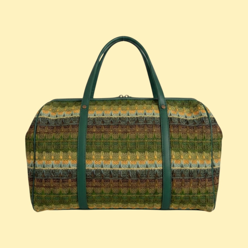 Vintage 1970s Style Green Crochet Woven Leather Oversized Slouchy Weekender Tote